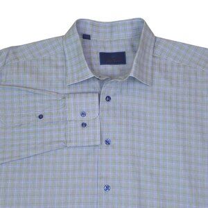 David Donahue Mens Plaid Long-Sleeve Button-Down Shirt Size 17.5 34/35 Cotton
